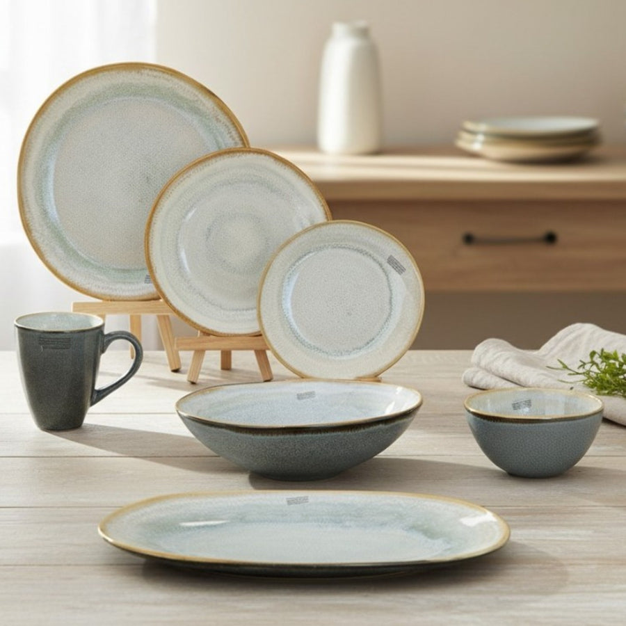 🇫🇷JUEGO DE VAJILLA SHADOW AQUA MEDARD DE NOBLAT, 12 PERSONAS, 62 PZ