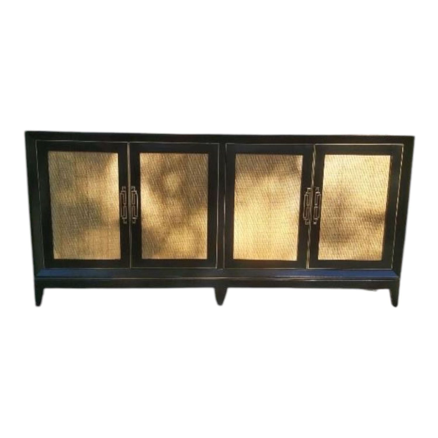 BUFFET NEGRO CON PUERTAS RAFIA, 180x40x80 CM