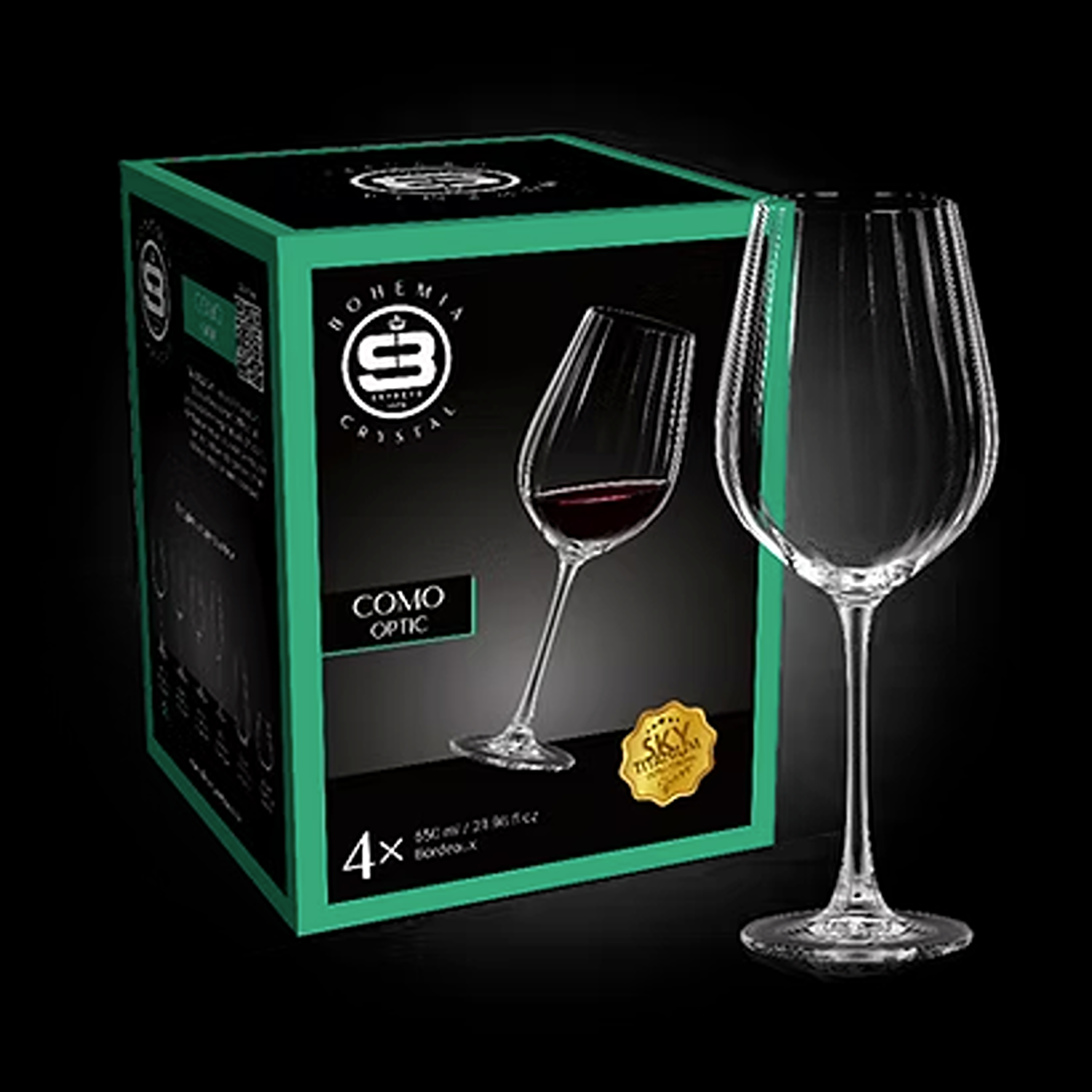SET 4 COPONES VINO TINTO COMO OPTIC BOHEMIA, 650 ML