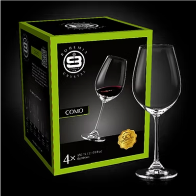 SET 4 COPONES VINO TINTO COMO BOHEMIA, 650 ML