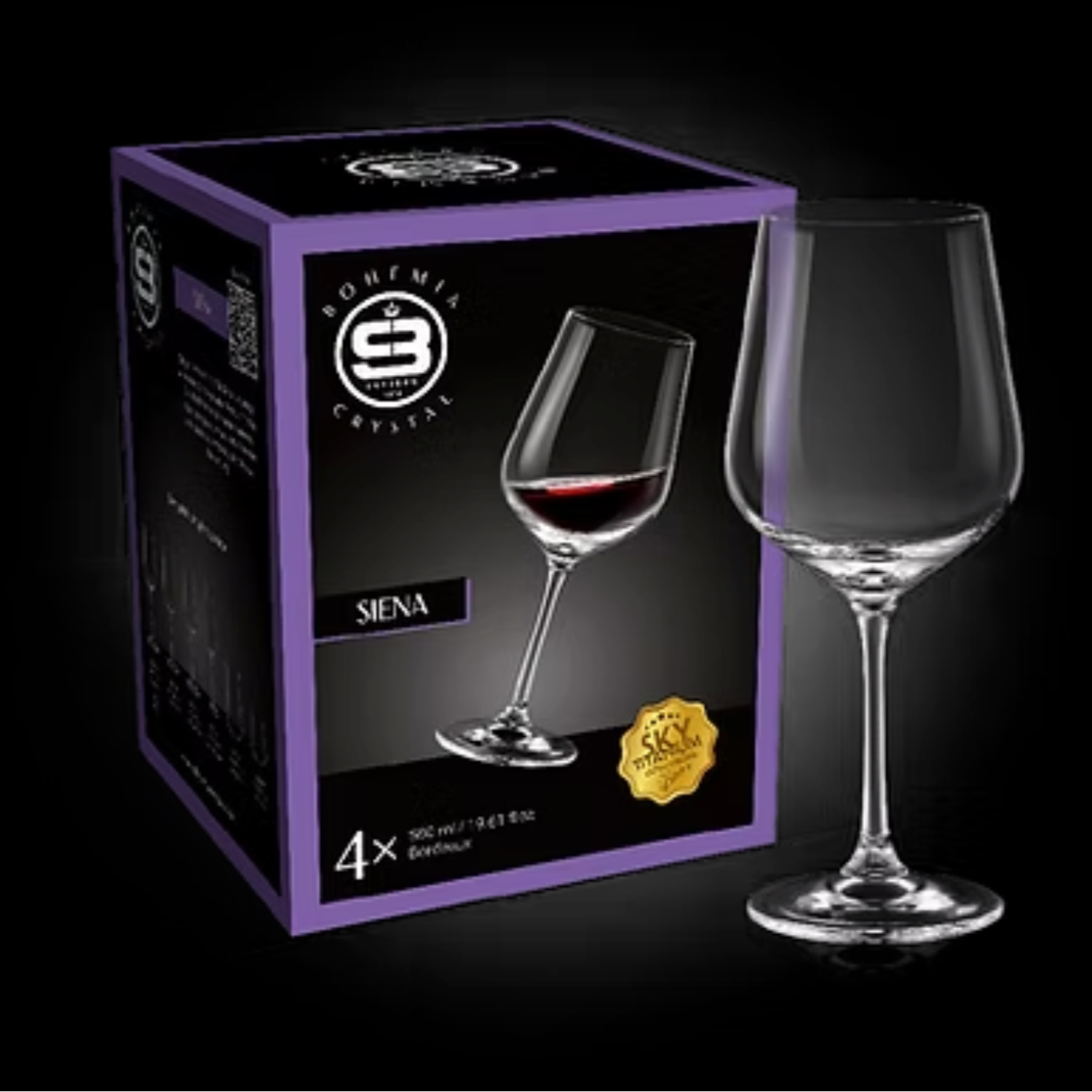 SET 12 COPONES VINO TINTO SIENA BOHEMIA, 580 ML