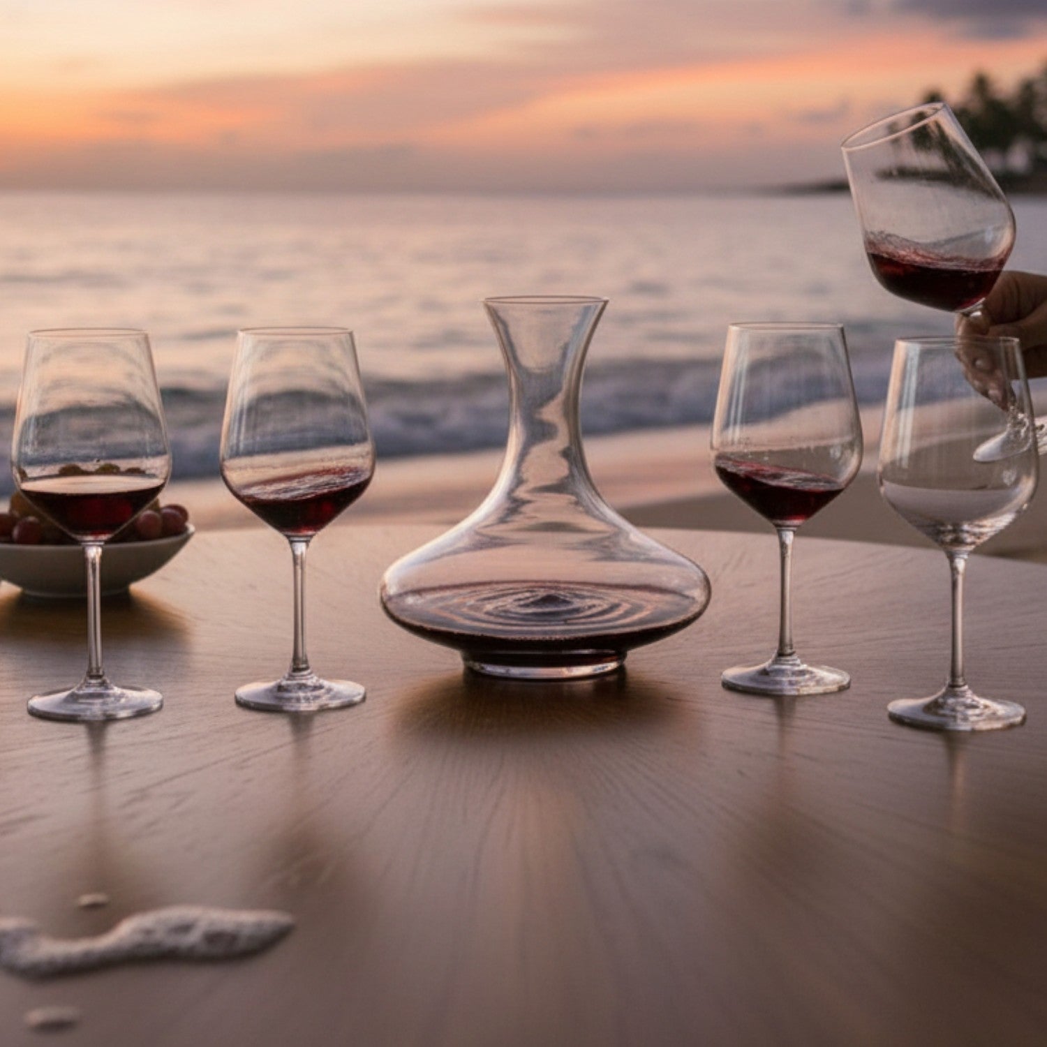 JUEGO 4 COPONES SIENA Y DECANTADOR BOHEMIA, 5 PZ