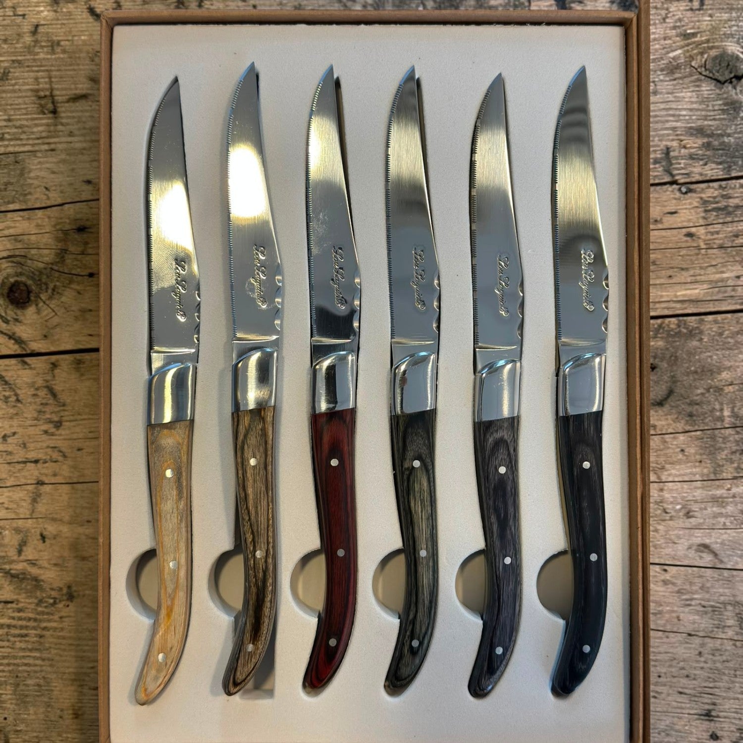 SET 6 CUCHILLOS CARNE MIX COLORES LOUIS LOU LAGUIOLE