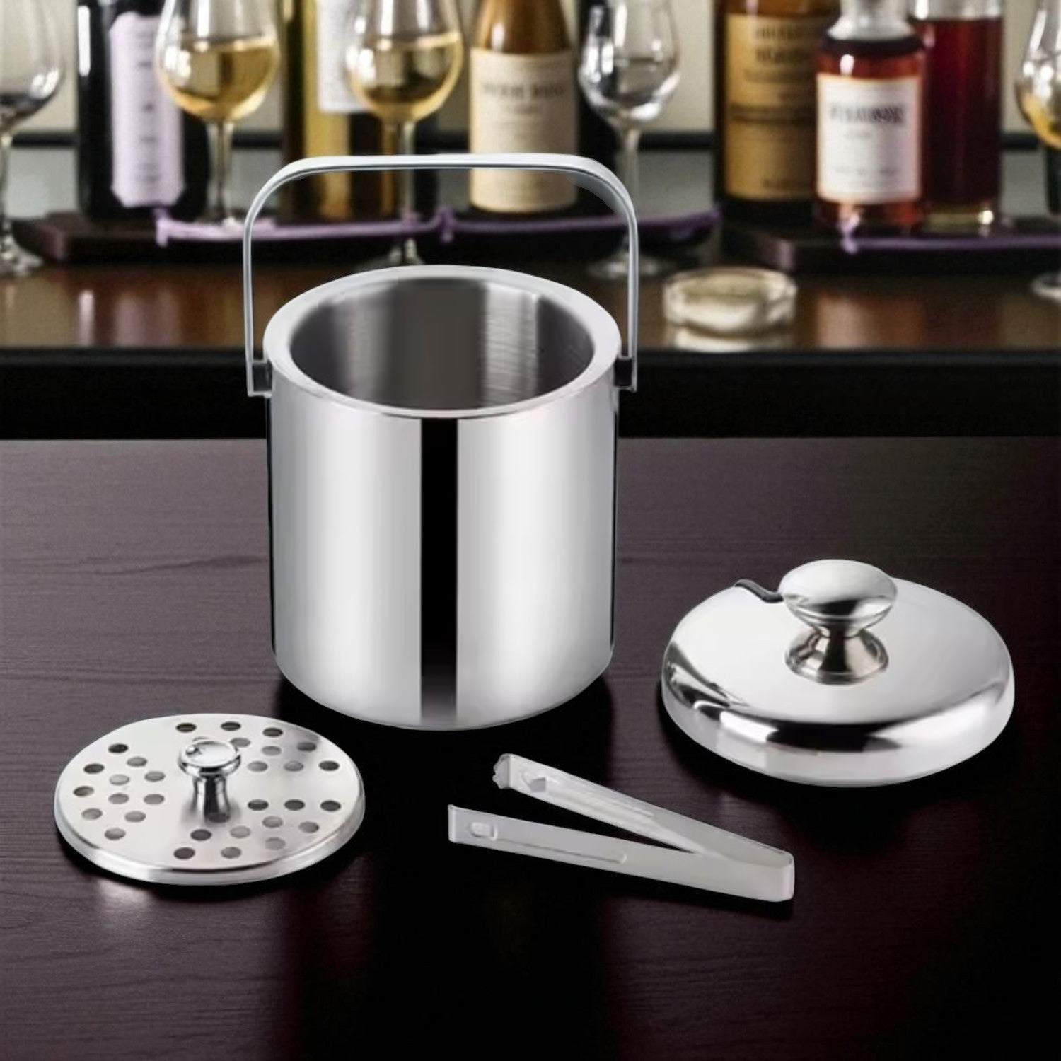 HIELERA ACERO INOX TERMICA CON TAPA Y PINZAS, 1300 ML