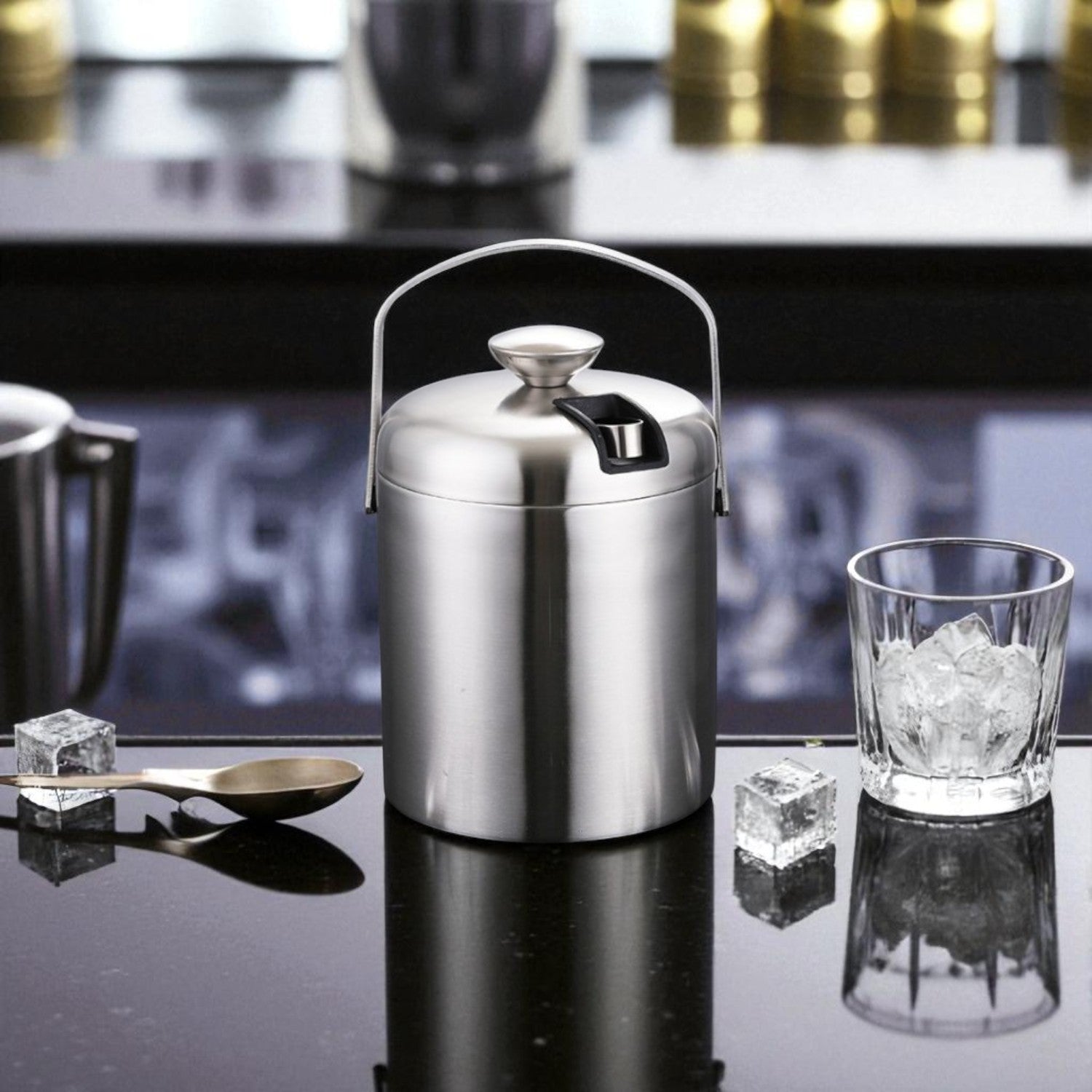 HIELERA ACERO INOX TERMICA CON TAPA Y PINZAS, 1300 ML