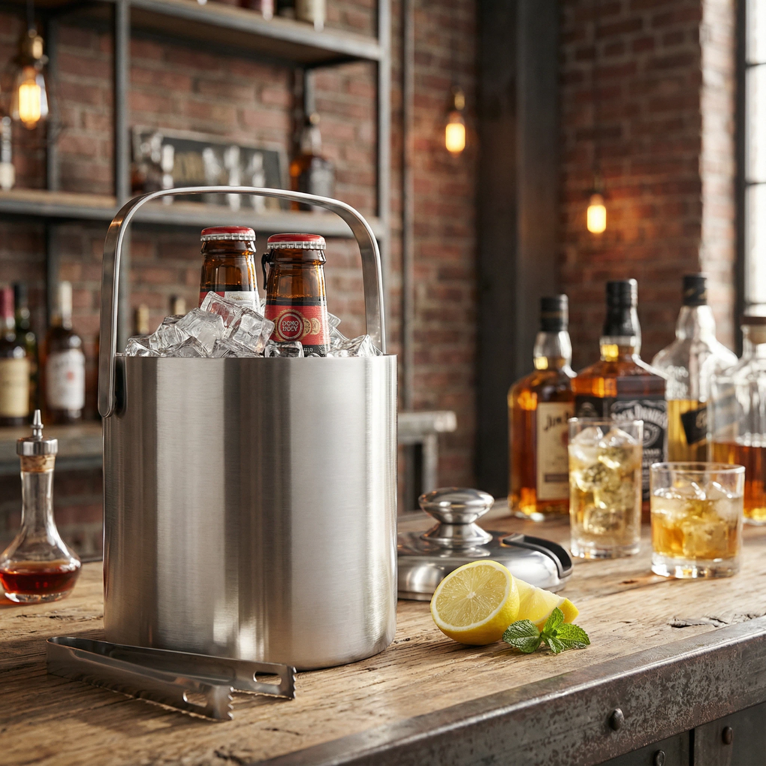 HIELERA ACERO INOX BRILLANTE TERMICA CON TAPA Y PINZAS, 3000 ML