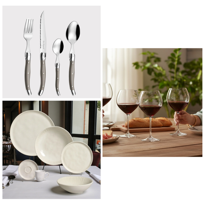 PACK MESA PUESTA LINHAS TAUPE SOPHIA, 6 PERSONAS, 66 PZ
