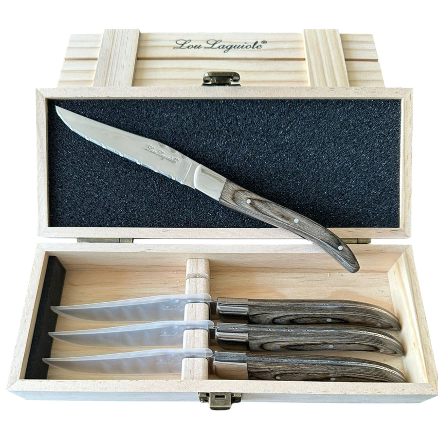 SET 4 CUCHILLOS CARNE LOUIS NOYER LOU LAGUIOLE, CAJA MADERA