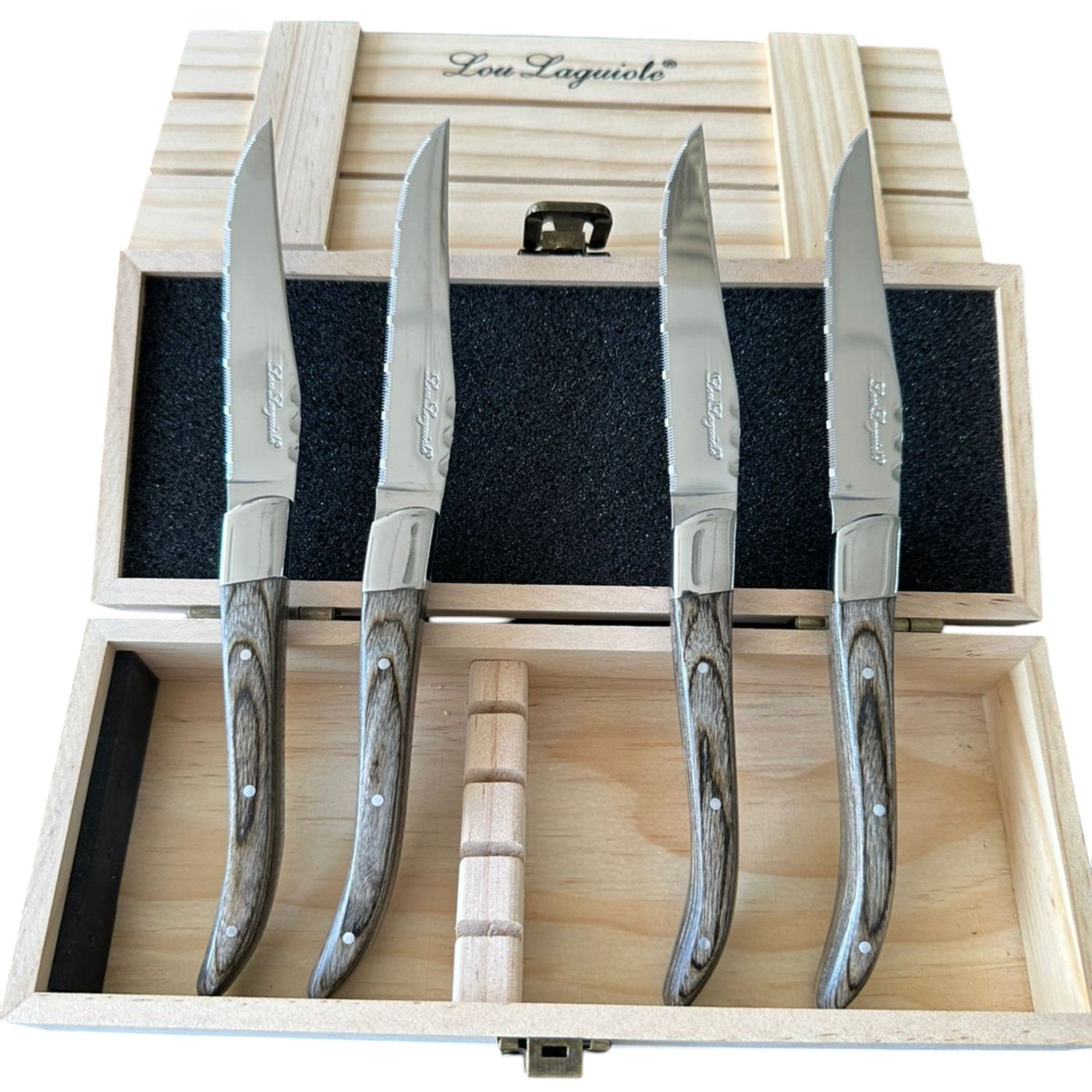 SET 4 CUCHILLOS CARNE LOUIS NOYER LOU LAGUIOLE, CAJA MADERA