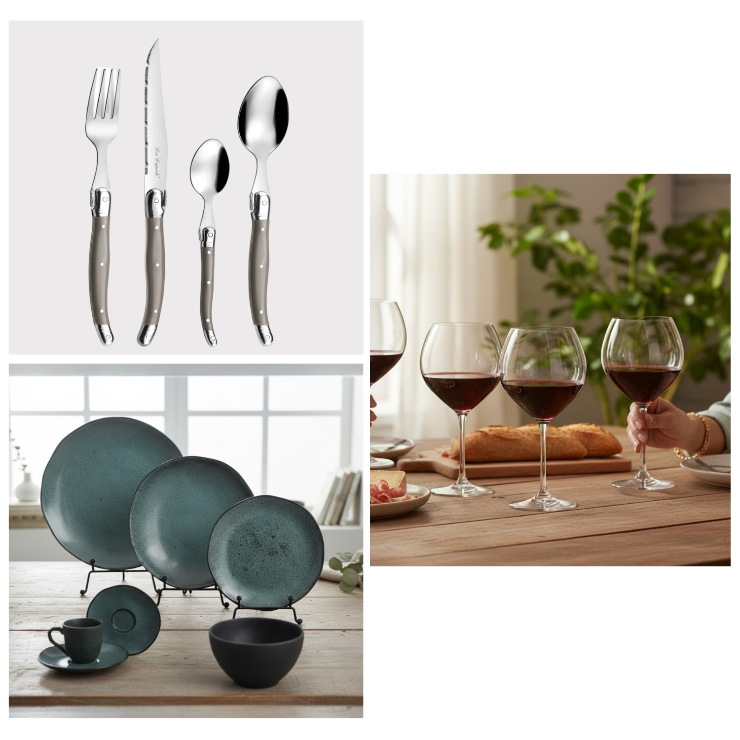PACK MESA PUESTA PETROLEUM TAUPE SOPHIA, 6 PERSONAS, 66 PZ