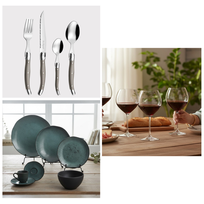 PACK MESA PUESTA PETROLEUM TAUPE SOPHIA, 6 PERSONAS, 66 PZ