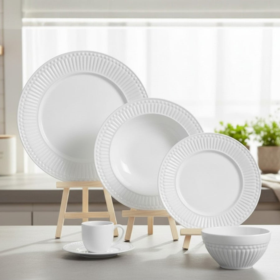 JUEGO DE VAJILLA GRES BLANCO ROMA PORTO BRASIL, 6 PERSONAS, 36 PZ