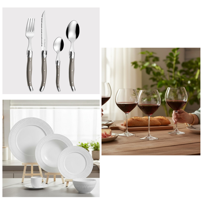 PACK MESA PUESTA ROMA TAUPE SOPHIA, 6 PERSONAS, 66 PZ