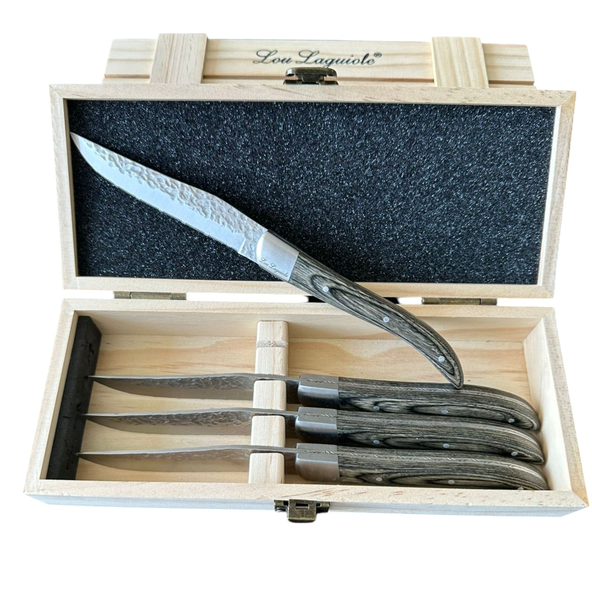 SET 4 CUCHILLOS CARNE VOLCANO LOU LAGUIOLE, CAJA MADERA