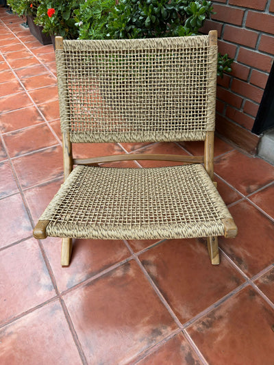 SILLA PLEGABLE CAÑAMO Y MADERA, 74x59x40 CM