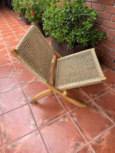 SILLA PLEGABLE CAÑAMO Y MADERA, 74x59x40 CM