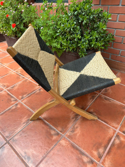 SILLA PLEGABLE CAÑAMO TRIANGULO NEGRO Y MADERA, 72x59x41 CM