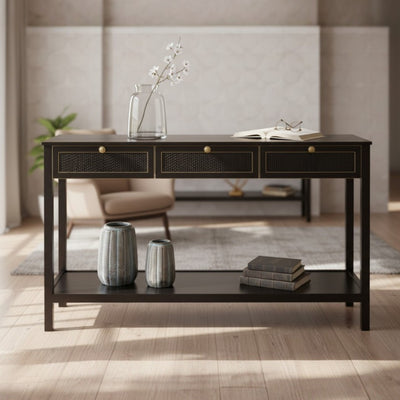 ARRIMO 3 CAJONES RATAN NEGRO,150x35x85 CM