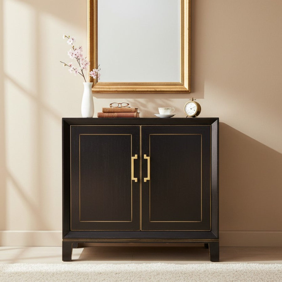 BAR BUFFET NEGRO CON DORADO, 90x40x82 CM