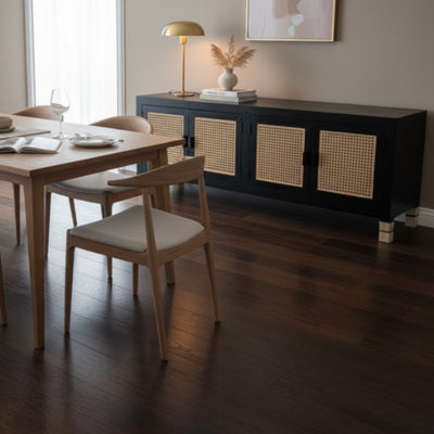 BUFFET NEGRO CON PUERTAS RAFIA, 160x70x45x CM