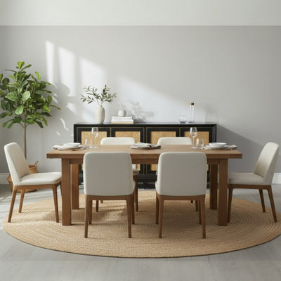 BUFFET NEGRO CON PUERTAS RAFIA, 180x40x80 CM