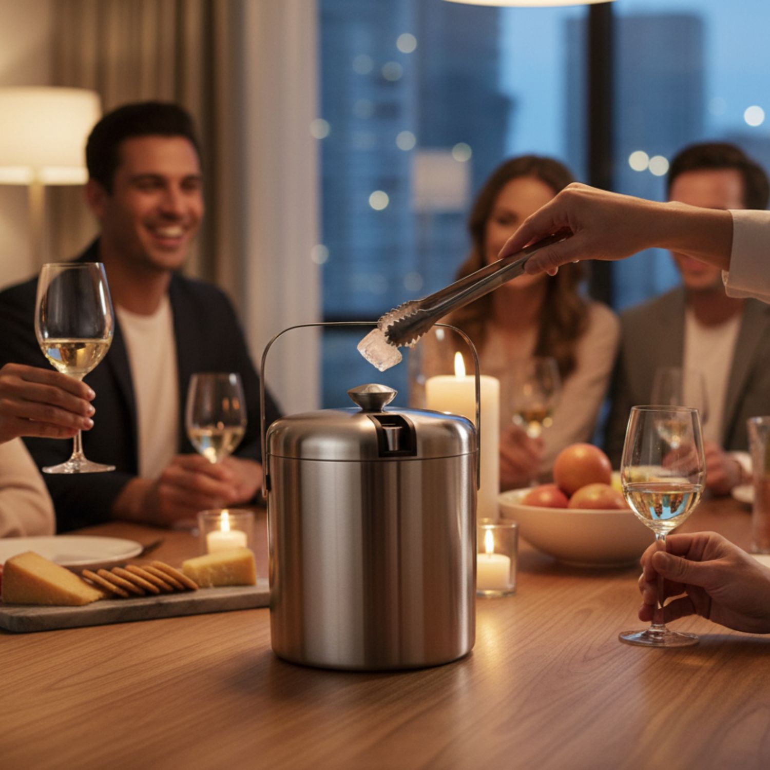 HIELERA ACERO INOX BRILLANTE TERMICA CON TAPA Y PINZAS, 3000 ML