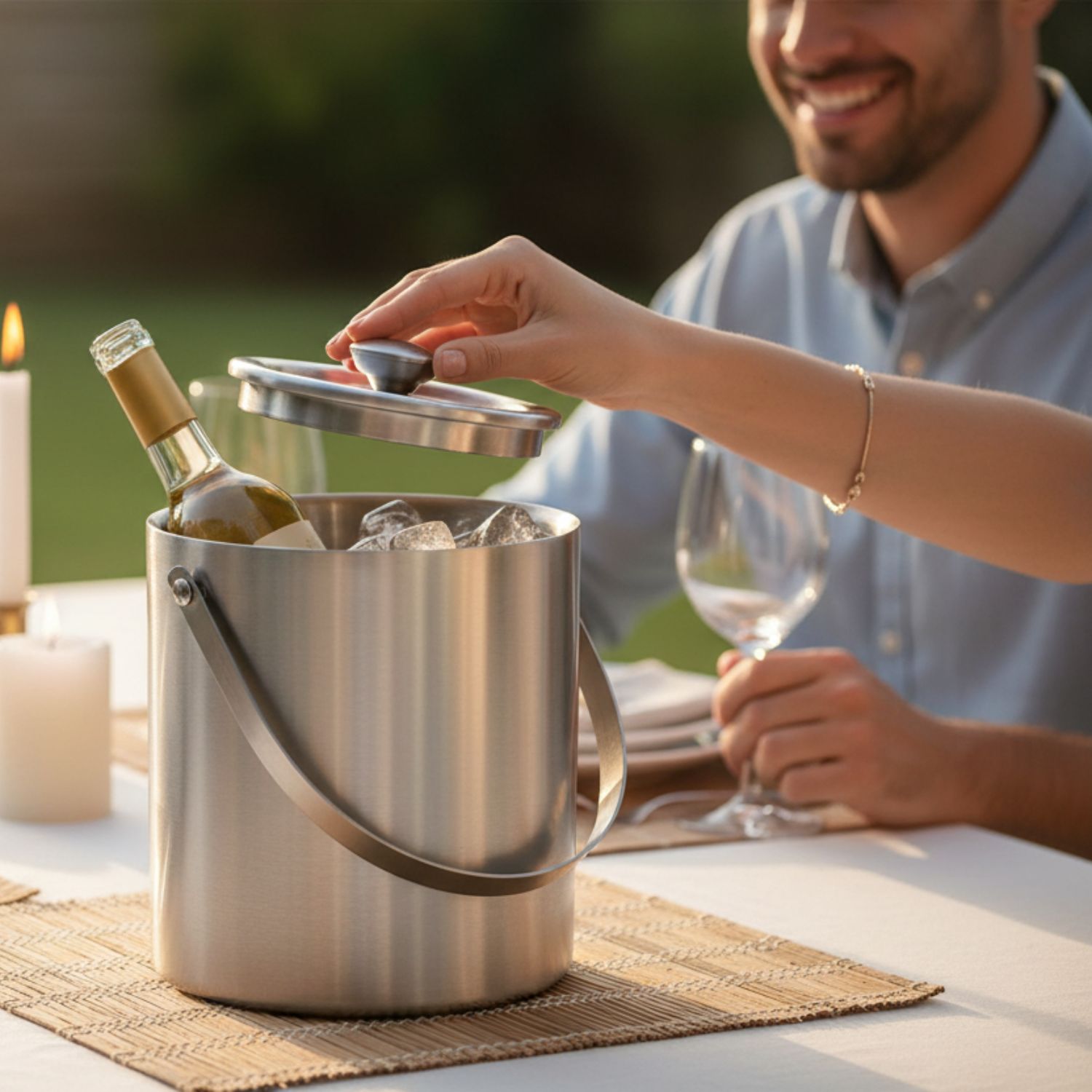 HIELERA ACERO INOX MATE TERMICA CON TAPA Y PINZAS, 3000 ML