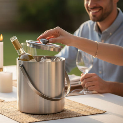 HIELERA ACERO INOX MATE TERMICA CON TAPA Y PINZAS, 3000 ML