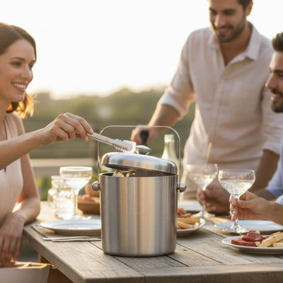 HIELERA ACERO INOX BRILLANTE TERMICA CON TAPA Y PINZAS, 3000 ML