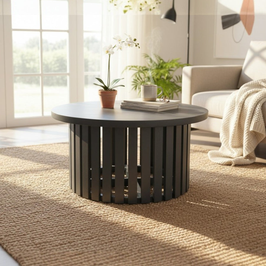 MESA CENTRO REDONDA GRIS MADERA, 80x40 CM