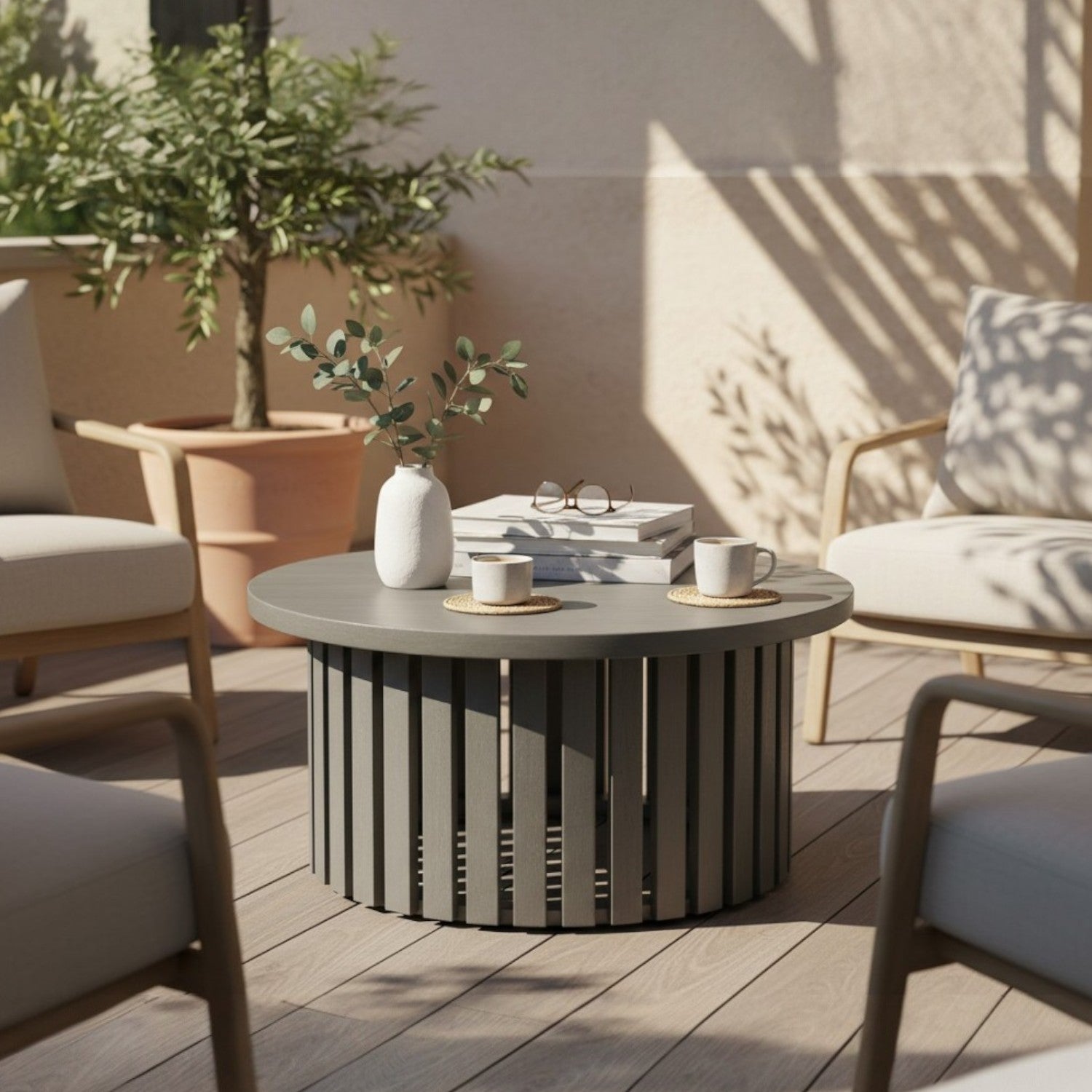 MESA CENTRO REDONDA GRIS MADERA, 80x40 CM