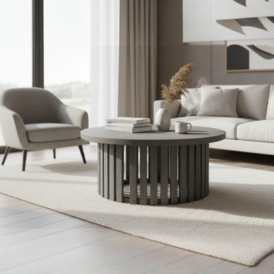 MESA CENTRO REDONDA GRIS MADERA, 80x40 CM