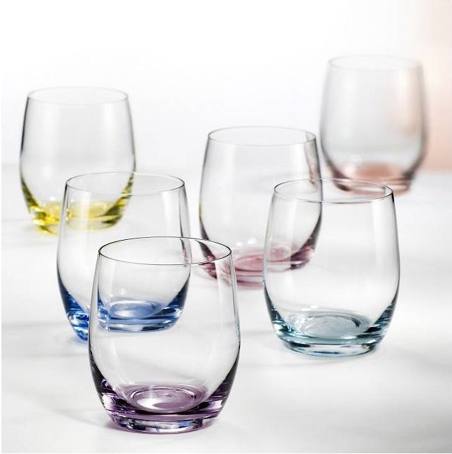 Juego 6 vasos bajos de agua cristal Spectrum Bohemia 300ml. colores